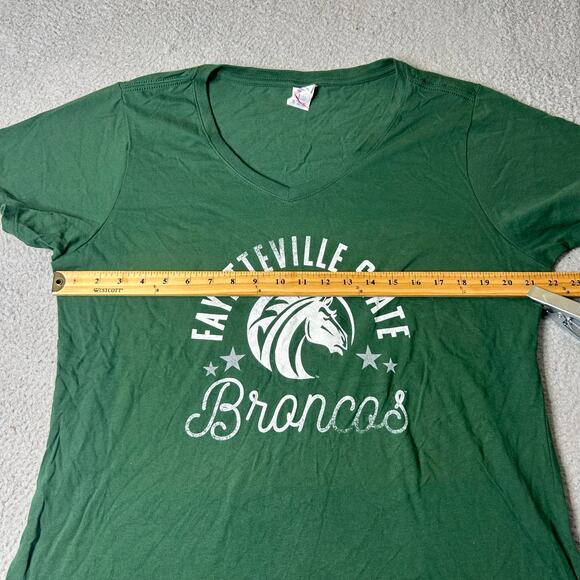 Fayetteville State Broncos T-Shirt Womans XL Green V-Neck Port and Company Tee - Picture 4 of 8